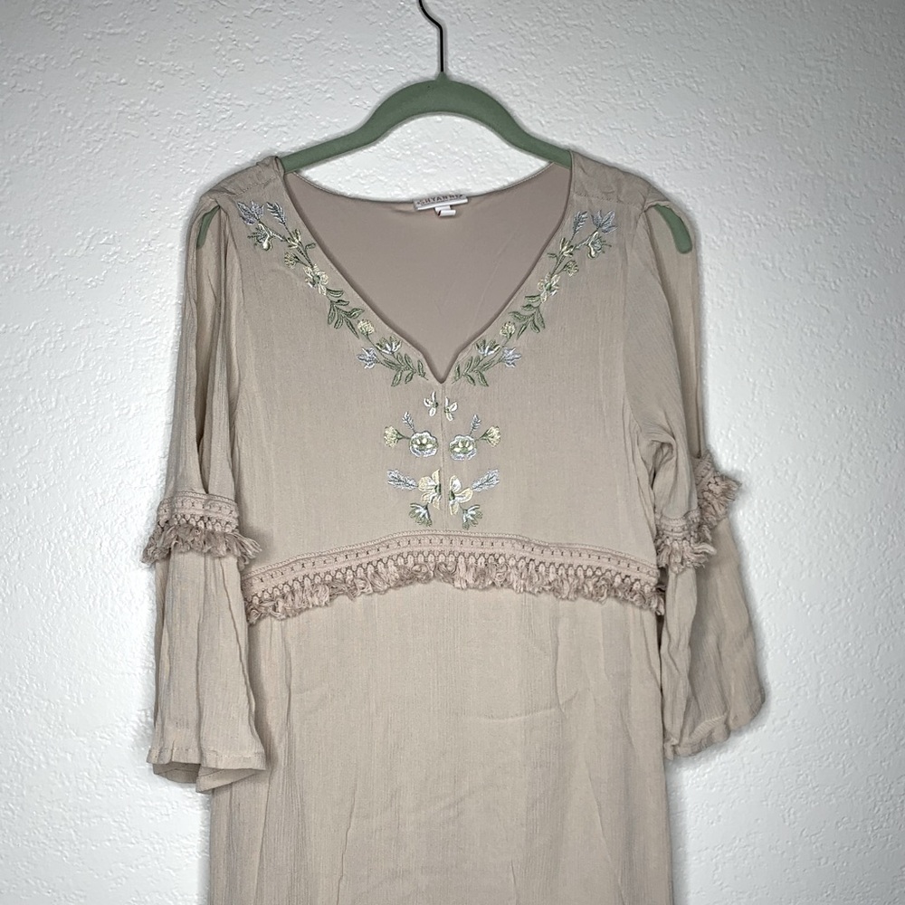 Shyanne Cream Embroidered Dress with Tassels
